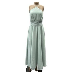 Joanna August Light Mint Green Halter Maxi Gown Dress Waist Tie Chiffon Size S